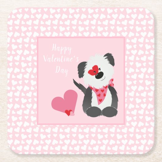 Happy Valentines Day Puppy Hearts Pink Kartonnen Onderzetters (Voorkant)