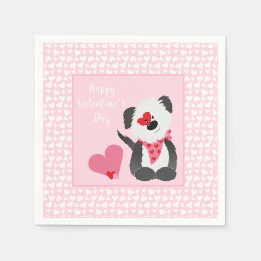 Happy Valentines Day Puppy Hearts Pink Servet (Voorkant)