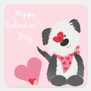 Happy Valentines Day Puppy Hearts Pink Vierkante Sticker