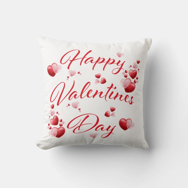 Happy Valentines Day Red en Roze Hearts Pillow Kussen (Voorkant)