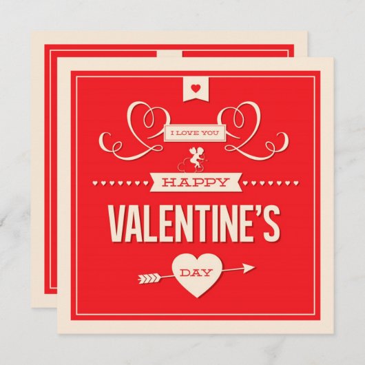 Happy Valentine's Day Red Flat Card Feestdagenkaart (Voorkant / Achterkant)