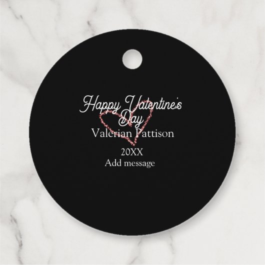 Happy Valentine's day red glitter heart black name Bedankjes Labels (Achterkant)