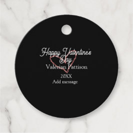 Happy Valentine's day red glitter heart black name Bedankjes Labels
