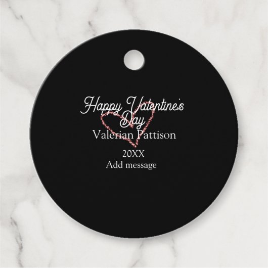 Happy Valentine's day red glitter heart black name Bedankjes Labels (Voorkant)