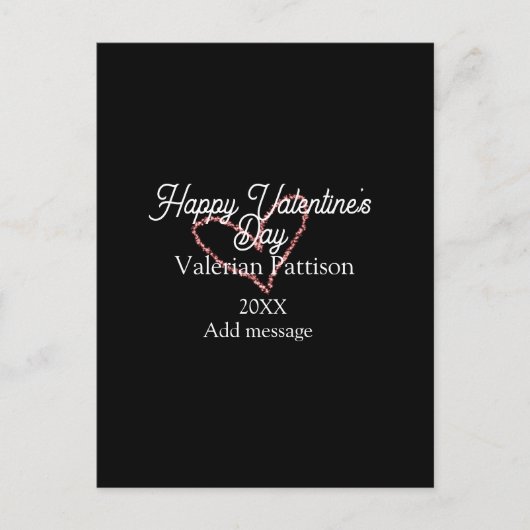 Happy Valentine's day red glitter heart black name Briefkaart (Voorkant)