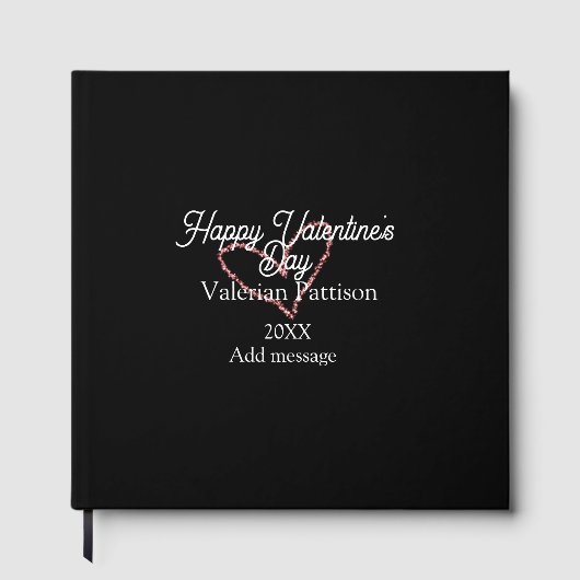Happy Valentine's day red glitter heart black name Gastenboek (Voorkant)