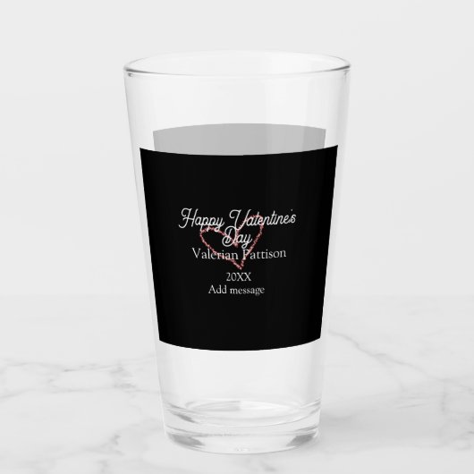 Happy Valentine's day red glitter heart black name Glas (Voorkant)