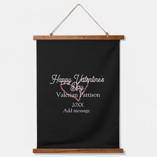 Happy Valentine's day red glitter heart black name Hangend Wandkleed (Voorkant)
