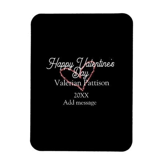 Happy Valentine's day red glitter heart black name Magneet (Verticaal)