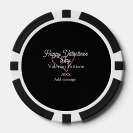 Happy Valentine's day red glitter heart black name Poker Chips