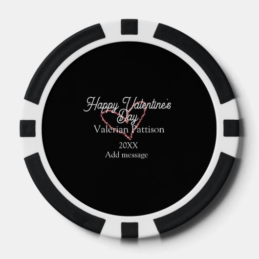 Happy Valentine's day red glitter heart black name Poker Chips (Voorkant)