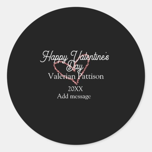Happy Valentine's day red glitter heart black name Ronde Sticker (Voorkant)