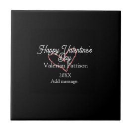 Happy Valentine's day red glitter heart black name Tegeltje