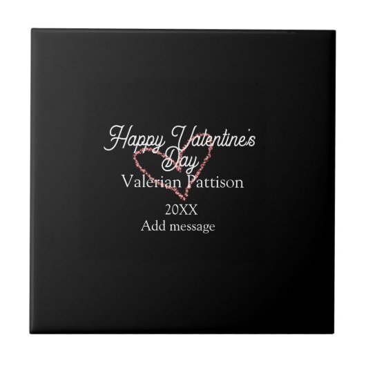 Happy Valentine's day red glitter heart black name Tegeltje (Voorkant)
