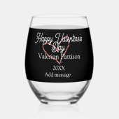 Happy Valentine's day red glitter heart black name Wijnglas Zonder Voet (Achterkant)