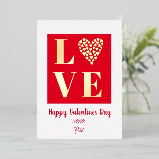 Happy Valentines Day Red Gold Love Script Folie Uitnodiging (Staand Voorkant)