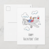 Happy Valentine's Day Red Heart Lovers Airplane Feestdagenkaart (Voorkant / Achterkant)
