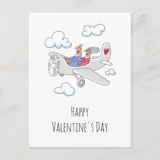Happy Valentine's Day Red Heart Lovers Airplane Feestdagenkaart (Voorkant)
