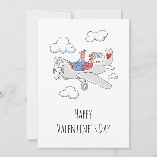 Happy Valentine's Day Red Heart Lovers Airplane Feestdagenkaart (Voorkant)