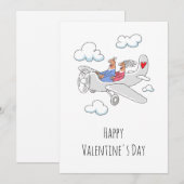 Happy Valentine's Day Red Heart Lovers Airplane Feestdagenkaart (Voorkant / Achterkant)