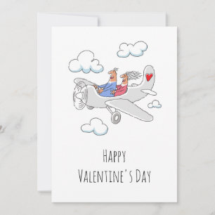 Happy Valentine's Day Red Heart Lovers Airplane Feestdagenkaart