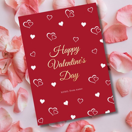Happy Valentines Day Red Heart Modern Love Pattern Folie Feestdagenkaart