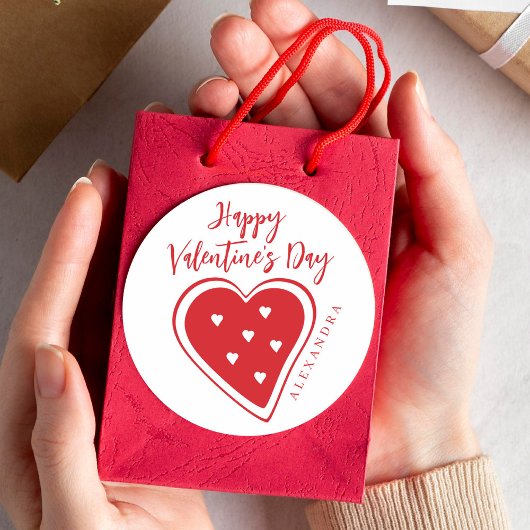 Happy Valentines Day red heart modern script Ronde Sticker