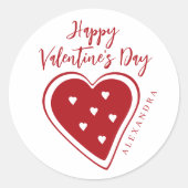 Happy Valentines Day red heart modern script Ronde Sticker (Voorkant)