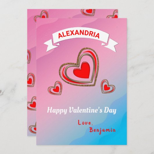 Happy Valentines Day Red Heart Pattern personalise (Voorkant / Achterkant)