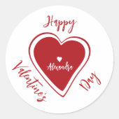 Happy Valentines Day red heart script name Ronde Sticker (Voorkant)