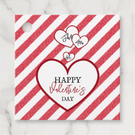 Happy Valentine's Day Red Hearts Chalk Stripes Bedankjes Labels