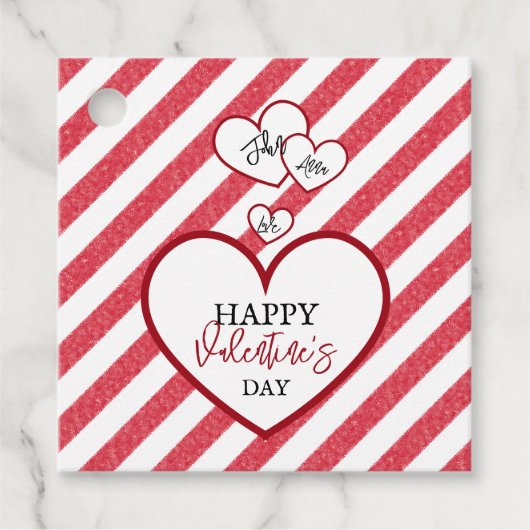 Happy Valentine's Day Red Hearts Chalk Stripes Bedankjes Labels (Voorkant)