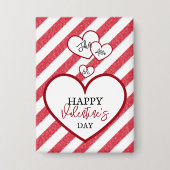 Happy Valentine's Day Red Hearts Chalk Stripes Button (Voorkant)