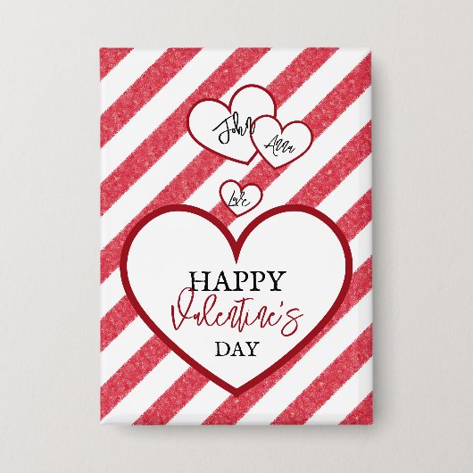 Happy Valentine's Day Red Hearts Chalk Stripes Button (Voorkant)