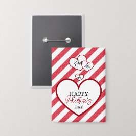Happy Valentine's Day Red Hearts Chalk Stripes Button