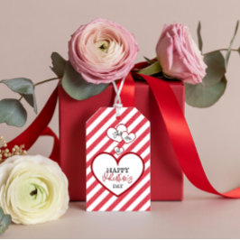 Happy Valentine's Day Red Hearts Chalk Stripes Cadeaulabel
