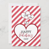 Happy Valentine's Day Red Hearts Chalk Stripes Feestdagenkaart (Voorkant)