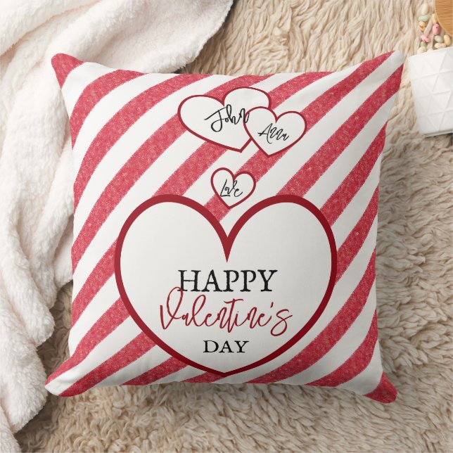 Happy Valentine's Day Red Hearts Chalk Stripes Kussen (Deken)
