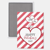 Happy Valentine's Day Red Hearts Chalk Stripes Magneet (Voorkant / Achterkant)
