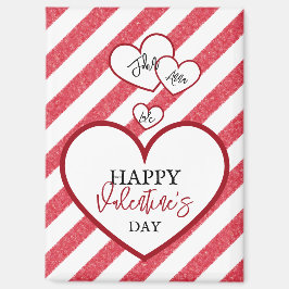 Happy Valentine's Day Red Hearts Chalk Stripes Magneet