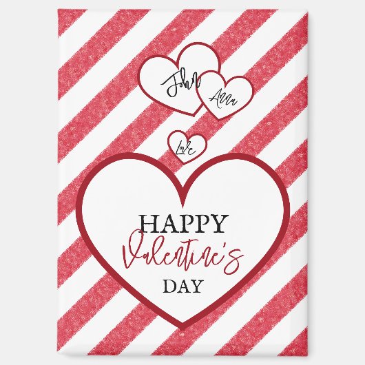 Happy Valentine's Day Red Hearts Chalk Stripes Magneet (Voorkant)