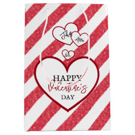 Happy Valentine's Day Red Hearts Chalk Stripes Medium Cadeauzakje