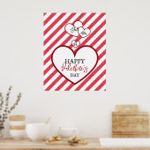 Happy Valentine's Day Red Hearts Chalk Stripes Poster (Keuken)
