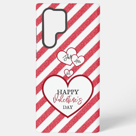 Happy Valentine's Day Red Hearts Chalk Stripes Samsung Galaxy Hoesje (Achterkant)