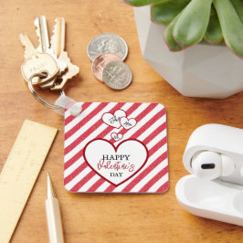 Happy Valentine's Day Red Hearts Chalk Stripes Sleutelhanger