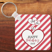 Happy Valentine's Day Red Hearts Chalk Stripes Sleutelhanger (Voorkant)