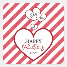 Happy Valentine's Day Red Hearts Chalk Stripes Vierkante Sticker