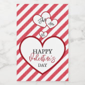 Happy Valentine's Day Red Hearts Chalk Stripes Wijn Etiket (Enkel label)