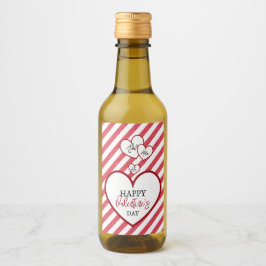 Happy Valentine's Day Red Hearts Chalk Stripes Wijn Etiket