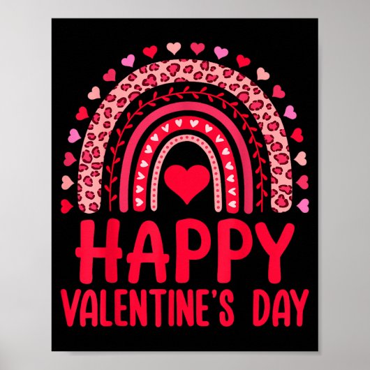 Happy Valentines Day Red Hearts Rainbow Leopard Wo Poster (Voorkant)